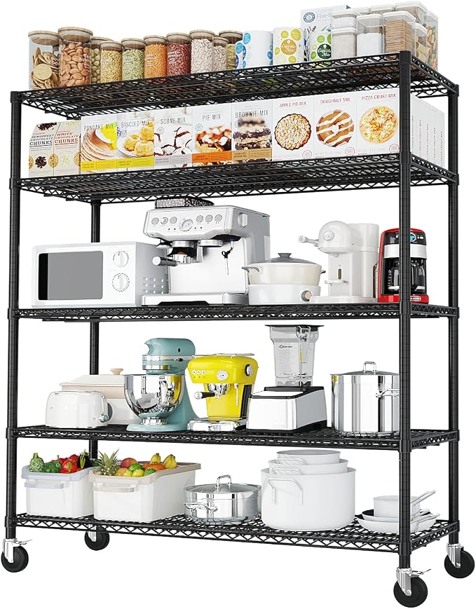 Karl home Heavy Duty 5-Tier Storage Shelving, Black Adjustable Metal Rack | 3200LBS Capacity Wire Storage Shelving Unit, 75.59"H x 55.12"W x 23.62"D, Multipurpose Organizer for Garage, Kitchen