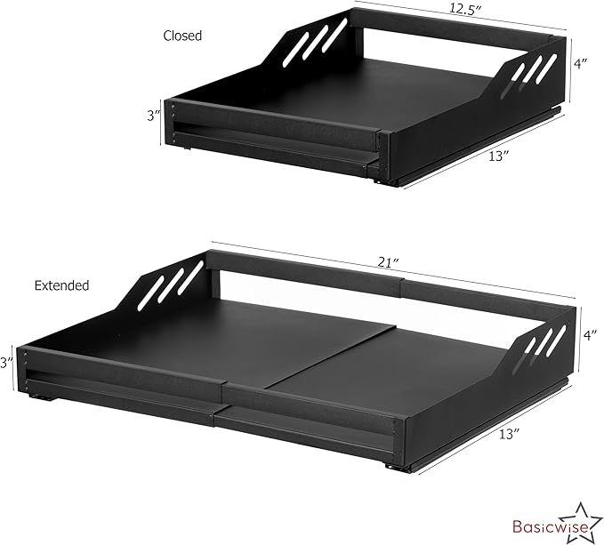 Basicwise Expandable Medium Deep Drawer Organizer Adjustable Pull-Out Cabinet Storage Tray for Kitchen Organization Ideal for Cookware Dinnerware Food Containers Bakeware & Pantry Essentials, Set of 2
