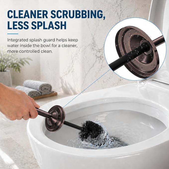 Red Bronze Toilet Brush and Holder Set，Extra Long Handled Toilet Bowl Brush and Holder，Stainless Steel Heavy Duty Toilet Brush for Bathroom,Deep Cleaning Modern Toilet Cleaner Slip Base