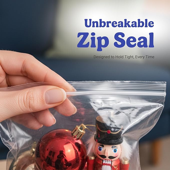 Heavy Duty Zip Seal Lock Snack Bag, Resealable Plastic Storage Bags, 6 Mil Thick Zip Top Baggies for Cakes, Jewelry, Crafts, 4x4 Inch, Pack 100