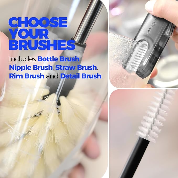 Holikme 6 Pack Bottle Brush 14" Stainless Steel Straw Cleaner Brush,Yellow | Bottle Cleaner Brush, 3 Straw, Bottle Cleaning Brush for Water Bottle, Baby Bottle Brush, Antistatic Brushes