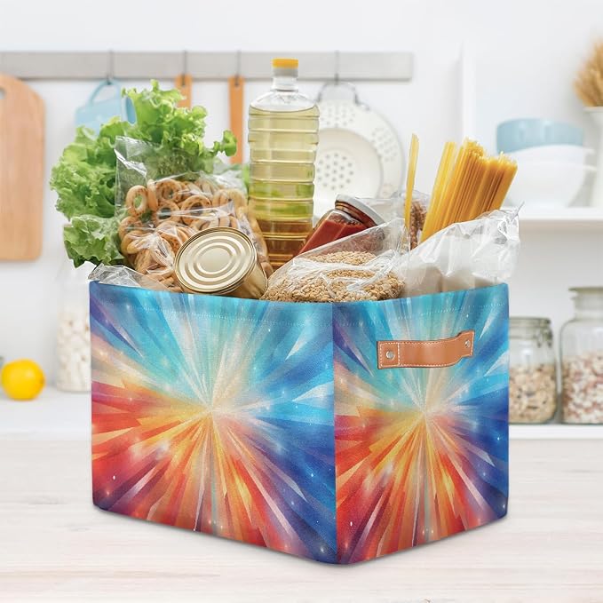 Rectangle Storage Baskets for Shelves, Abstract Colored Light Storage Cube Organizer Bins Collapsible Toy Basket for Nursery Home Room