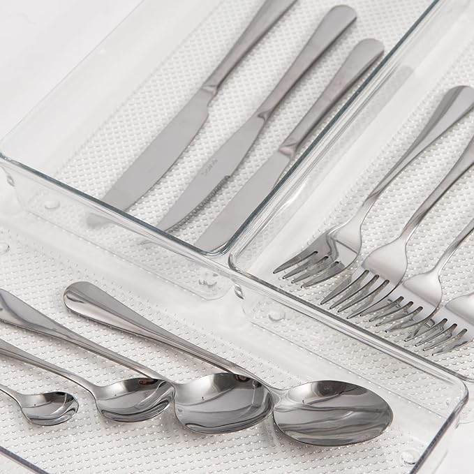 ihomecooker 3 Pack Clear Plastic Drawer Organizer Tray Cutlery Utensil Makeups Drawer Silverware Organizers 12" X 6"… (6P(6X6+6X9+6X15))