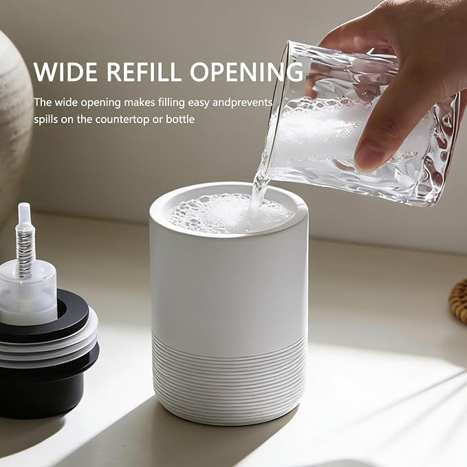 Resin Foaming Soap Dispenser, 11 OZ Bathroom & Kitchen Foam Soap Dispenser, Easy Press Pump, Refillable Hand Soap Dispenser, Modern Decor (White)