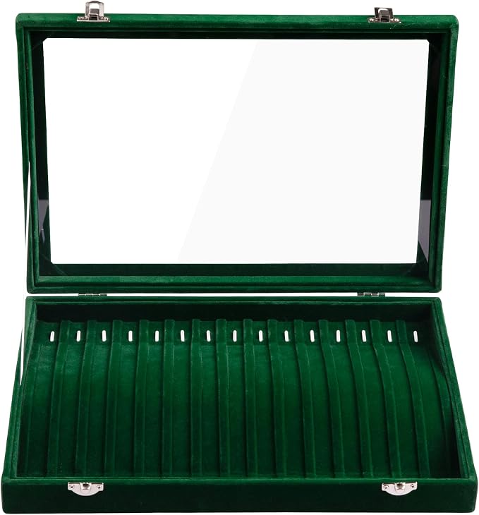 Frebeauty 15 Hooks Necklace Organizer,Velvet Necklace Holder Tray with Lid | Jewelry Organizer for Necklace Pendant Chain,Women Jewelry Box,for Home Use and Jewelry Store,Jewelry Display for Drawer
