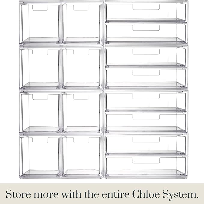 STORi Chloe Space-Saving Clear Drawer Organizer (4 Wide Drawers) Sort Office, Kitchen, Beauty Supplies, Makeup, Pens, Jewelry, Stationary, Made in USA