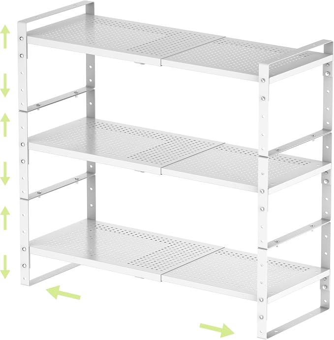 Expandable Shoe Rack Heavy-Duty Closet Organizer Adjustable Shelf Stackable Metal Framework for Entryway, Garage,RV,Pantry,Cabinet(Large,3 Packs/White)