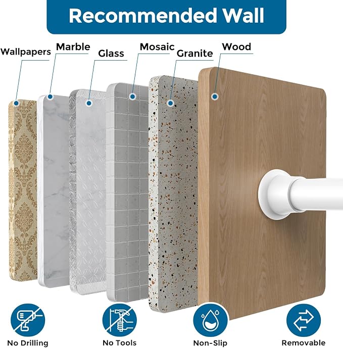 AIZESI 2 Pack 6-in-1 Adjustable Tension Curtain Rod 31-76 IN No Drill White | Spring Loaded Tension Rods for Windows, Showers and Closets, Secure No-Slip Hold Without Drilling or Wall Damage