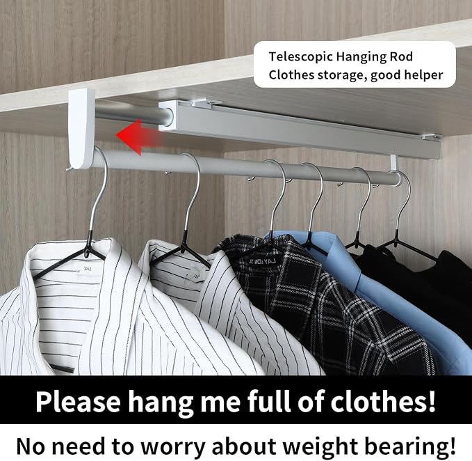 BaiNong pull out closet rod pull out pants rack for closet white 9-1/2 inch pull out rack clothes pull out valet rod closet telescopic trouser rack shallow cabinet organize pants and clothes