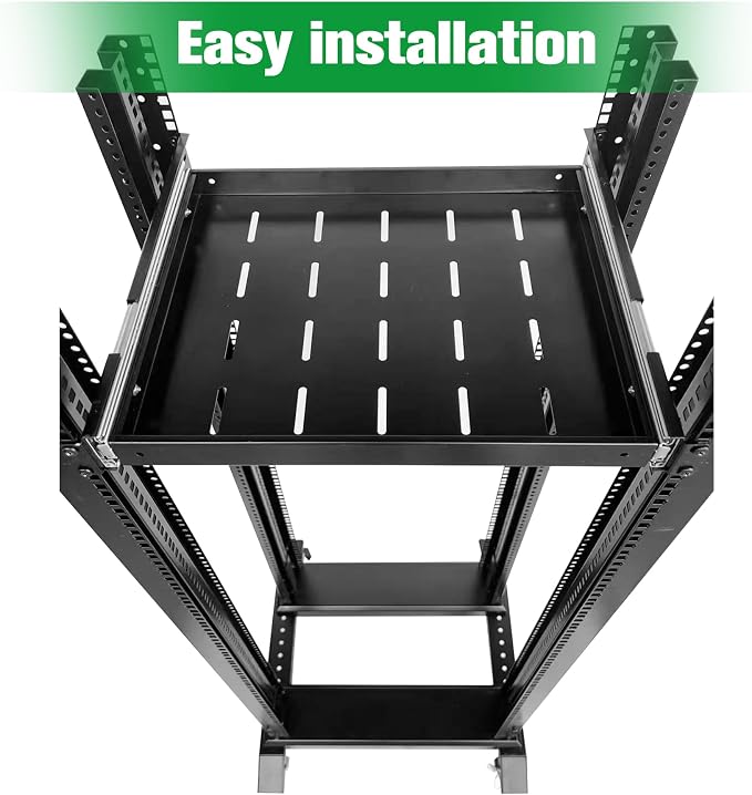 Keyboard mount-1U Sliding Shelf 19in Mount Keyboard Shelf Tray 4 Post Rack Mount Adjustable Depth 13.75 to 21.75inch for 19" Server Network Rack&Cabinet (Rack drawer-350)