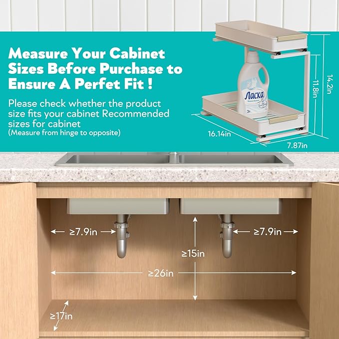 Under Sink Organizer, 2 Tiers Pull Out Bathroom Organizers and Storage, Slide Out Cabinet Organizer Shelf for Kitchen Bathroom, Multi-Purpose Collection Organizer Drawer Shelf (White, 2pcs)