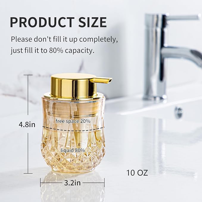 Gold Foaming Soap Dispenser, Bathroom Hand Foam Soap Dispensers,Glass Refillable Dish Soap Dispenser,Modern Home Soap Dispenser for Bathroom,Kitchen (Gold Foam Type/1Pcak)