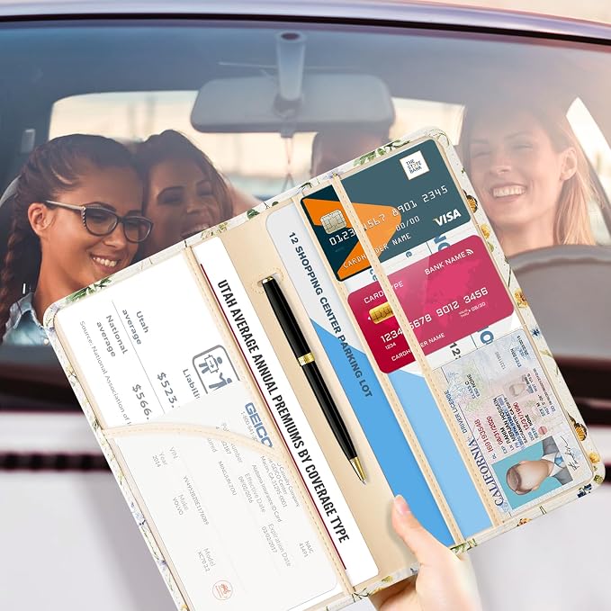 CoBak Car Registration and Insurance Holder | Vehicle Glove Box Organizer, Auto Truck Compartment Document Case with Magnetic Closure for Insurance & Driver License
