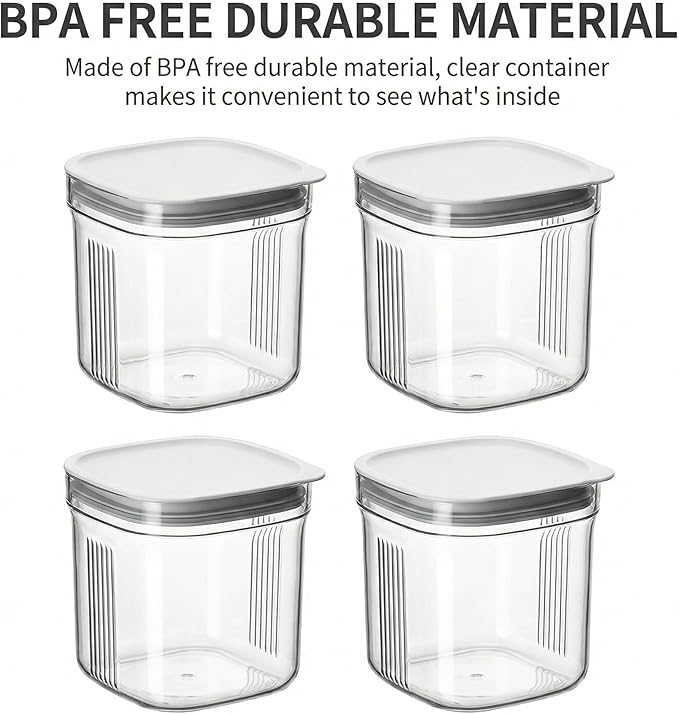 Airtight Food Storage Containers with Lids, 4 Pcs Set BPA Free Clear Kitchen Pantry Organization Canisters for Herbs, Coffee, Tea - Keeps Food Fresh & Dry (Transparent-4pcs set)