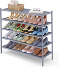 Smiry Bamboo Long Shoe Rack, 5 Tier Shoe Organizer for Entryway & Closet, Stackable Free Standing Storage Shelf for Shoes, Bags & Plants, Grey