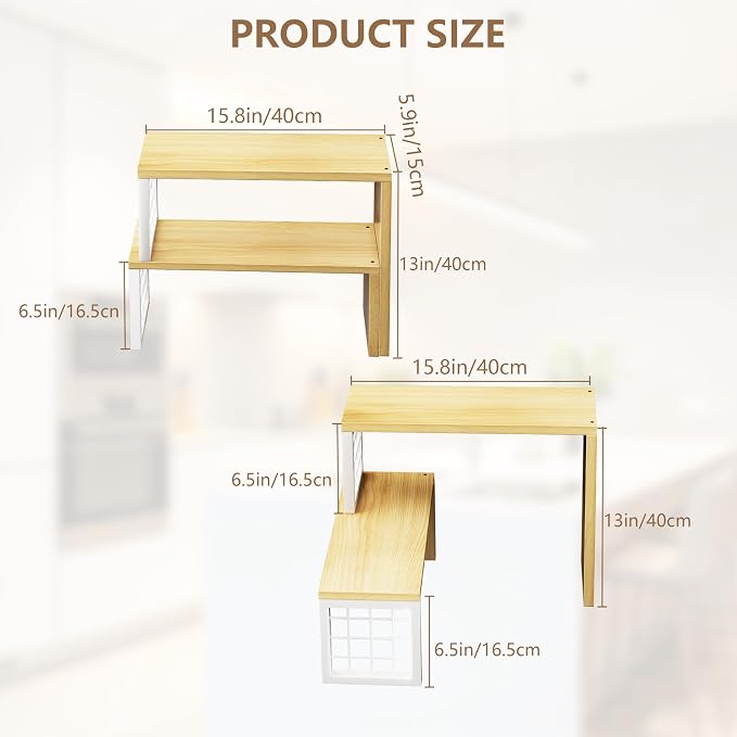Kitchen Countertop Organizer, 2 Tier Corner Counter Shelf, Beige | Adjustable Cabinet Organizer Shelf, Spice Rack, for Kitchen, Coffee Station, Stackable, Expandable, Fits Corners