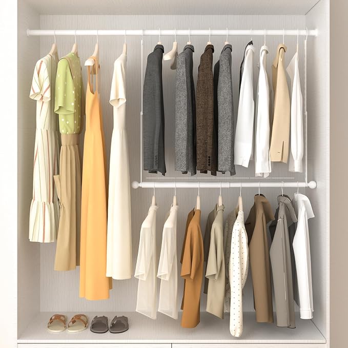 SUTINE Closet Rods for Hanging Clothes, Adjustable Metal Closet Extender Hanging Rod, Space-Saving Closet Rod Extender Clothes Hanging Bar, Closet Poles for Hanging Clothes (White, 15.7-31.5 IN)