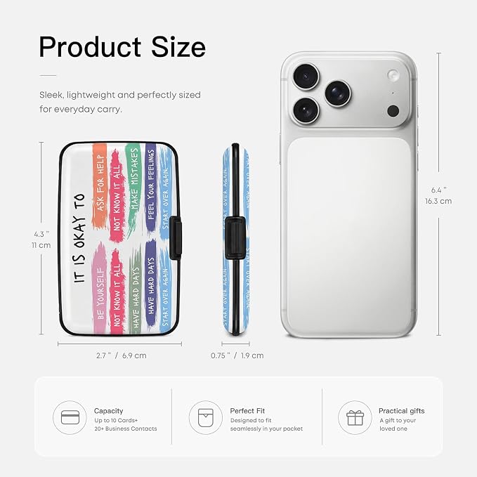 Credit Card Holder RFID Aluminum card case Its Okay mini Wallet Women Men | ABS Business ID Case,Hard Case Large Capacity 6 Slots, Waterproof Durable ，Secure Closure Slim Small Credit Card Protector