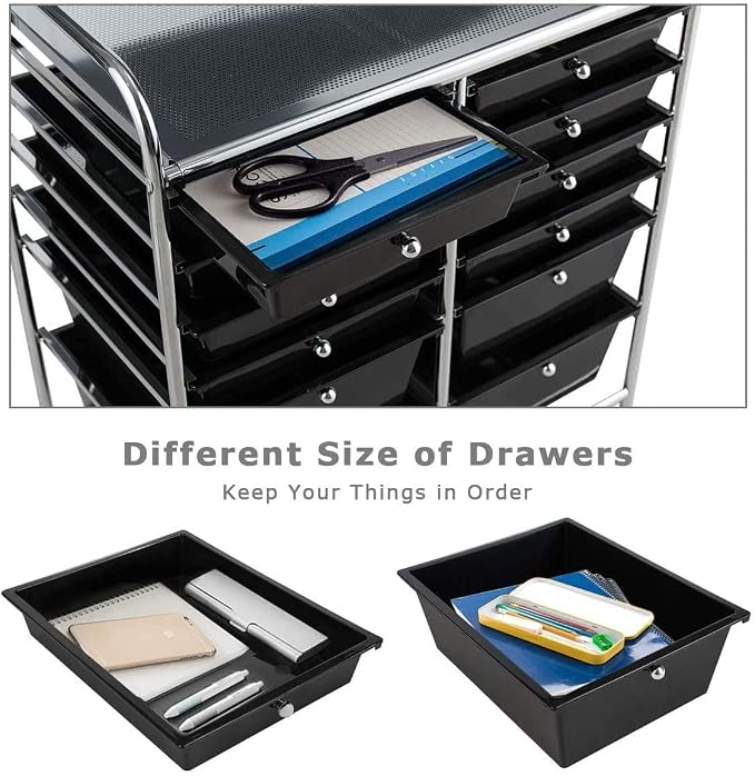 Moccha 12-Drawer Rolling Storage Cart - Utility Cart on Wheels with Lockable Casters for Craft Art Supply Paper Salon, Mobile Drawer Carts for Classroom Teacher School Office