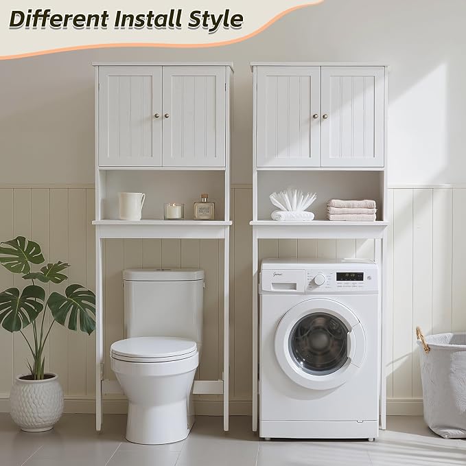 Over Toilet Storage Cabinet with Barn Door & Adjustable Shelves | 24 Inch Wide Bathroom Organizer, Space-Saving, Sturdy Wood, Anti-Tipping, Easy Assembly, for Restroom, Laundry, Small Spaces