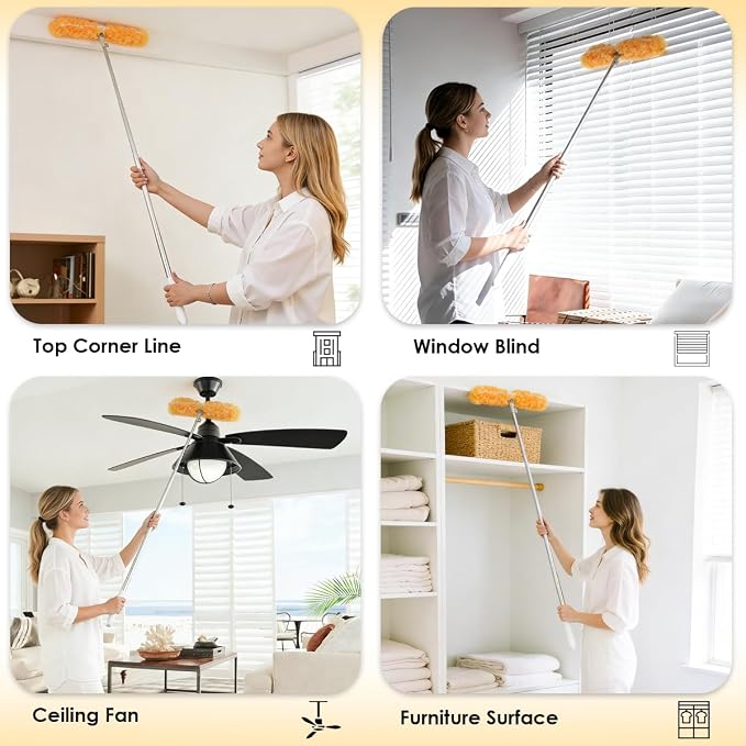 Extendable Duster Kit, 6 ft Telescoping Handle and 12 Disposable Microfiber Refills Pads, Dusters for Cleaning Ceiling Fan, Blind, Wall, Hard-to-Reach Areas