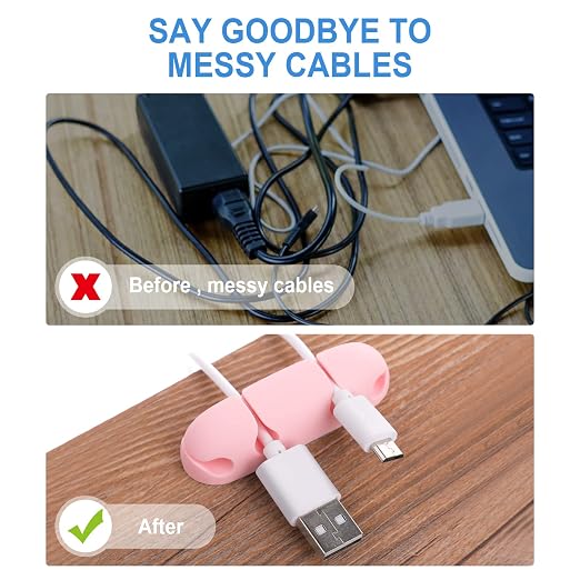 WLLHYF 3PCS Cable Clips, Cord Wire Organizer Silicone 4 Hole (Pink) | Cable Harness, USB Charging Accessory, Cable Holder for Office and Home Desk