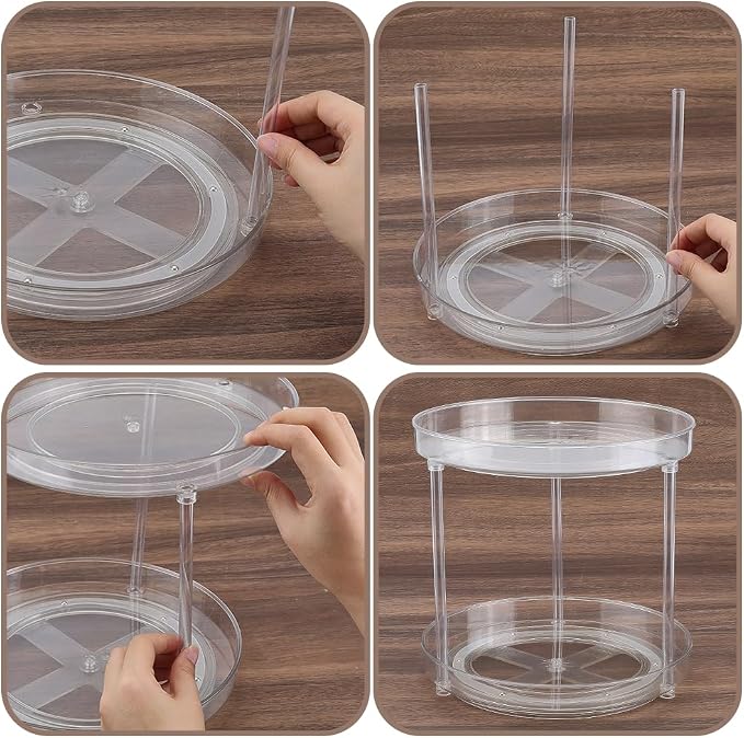 Perfume Organizer 360 Rotating Cosmetic Storage Box Transparent Acrylic Swivel Shelf Desktop Skin Care Dresser Finishing 2 Tiers Clear Perfumes Holder Display Rack Skincare Organization