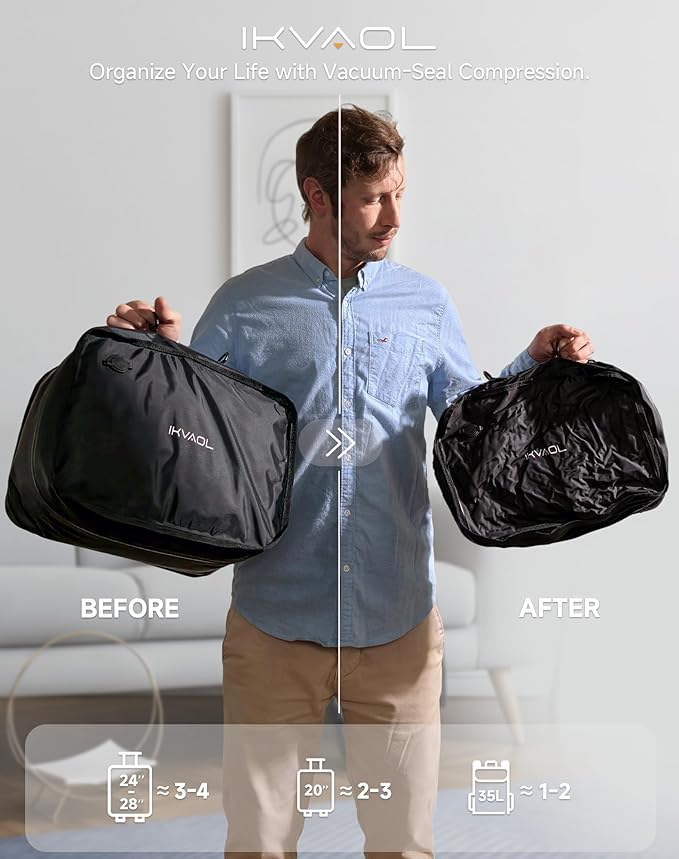 Vacuum Bags for Travel with Pump,Reusable Compression Packing Cubes to Save Space for Luggage and Backpack with IP68 Waterproof,Vacuum Seal Bags for Clothing travel (Black, 1Pack)