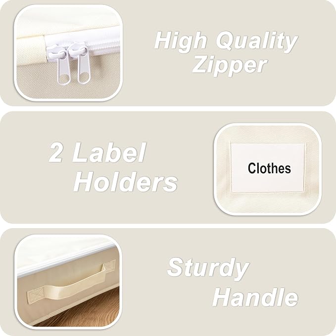 Vincona Under Bed Storage with Wheels, 2 Pack Under Bed Storage Containers with Label Holders for Clothes, Shoes and Blankets, Rolling Underbed Shoe Organizer with Cover, Beige (30.71x15.7x7.28 in)