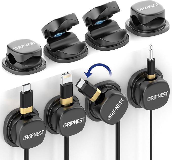 Cable Clips, 8 Pack Rotatable Cord Organizer with Adhesive | Strong Adhesive • 360° Rotatable • Secure Cable Management • For Desk, Car & Nightstand