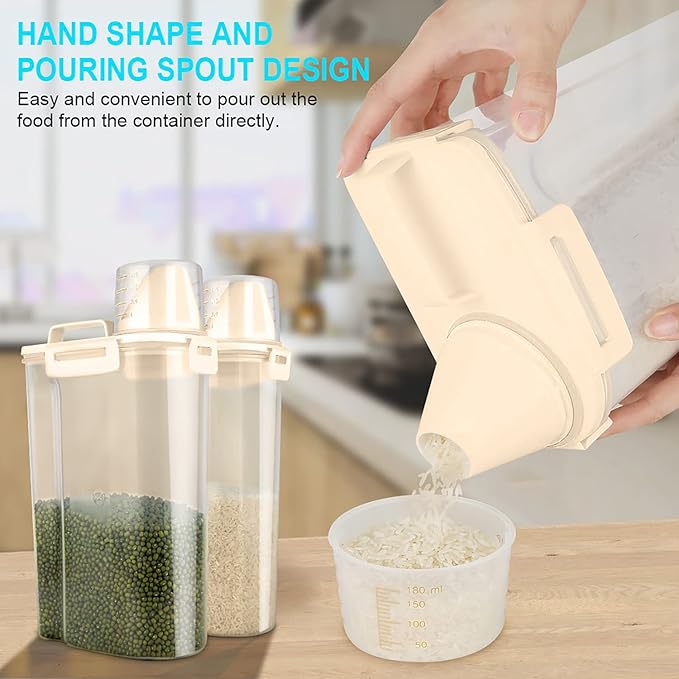 Uppetly Rice Airtight Dry Food Storage Containers, BPA Free Plastic Storage Bin Dispenser with Pourable Spout, Measuring cup for Cereal, Flour and Baking Supplies, Include a Stainless Steel Whisk
