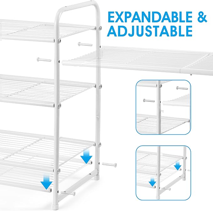 Simple Trending 3-Tier Stackable Shoe Rack, Expandable & Adjustable Shoe Shelf Storage Organizer, Wire Grid, White