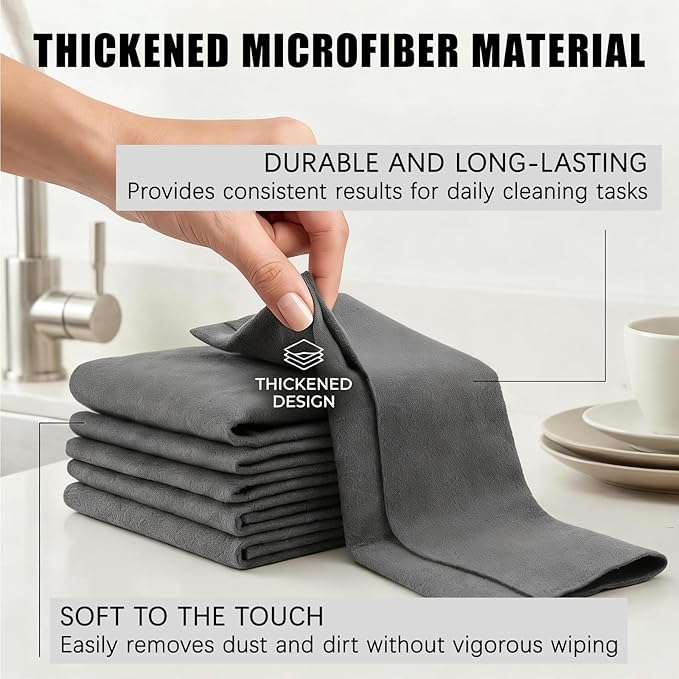 Magic Cleaning Cloth,Thickened Magic Cleaning Cloth,Reusable Microfiber Lint-Free Cloths for Kitchen, Windows, Glass, Mirror, Car, Gray (11.8×15.8in,10)