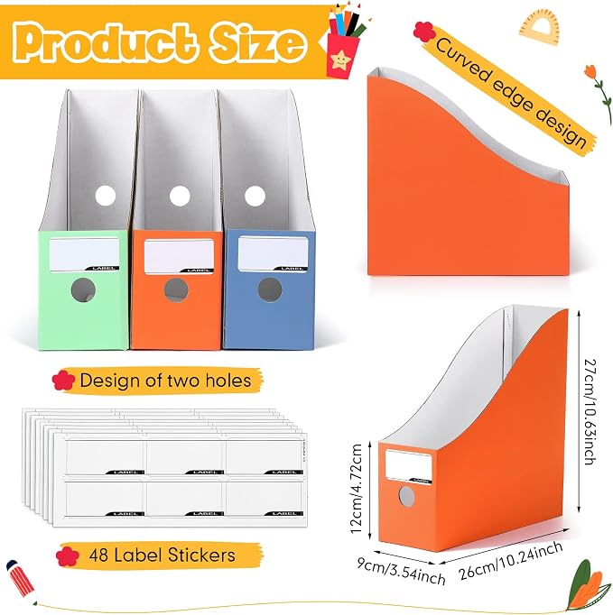 Colarr 24 Pcs Cardboard Magazine Holders 12 Colors Magazine Storage Box with Label Stickers Magazine File Holder Folder Book Holder for Desk Desktop Document Holder for School (Sweet Color)