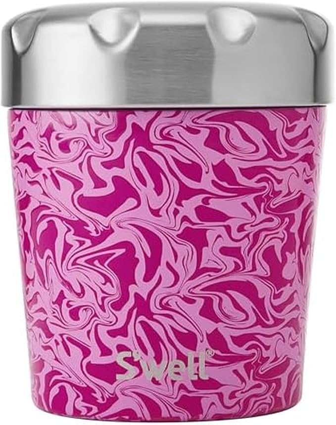 S'well Stainless Steel Ice Cream Chiller, 16oz, Strawberry Swirl, Triple Layered Vacuum Insulated Container Keeps Ice Cream Frozen For Up To Four Hours, BPA Free