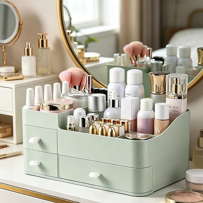 Makeup Organizer with 3 Drawers, Bathroom Counter Organizer. | Plastic Cosmetic Display Case, Ideal for Make Up, Skincare, Perfume; Suitable for Dresser Top, Vanity and Desk