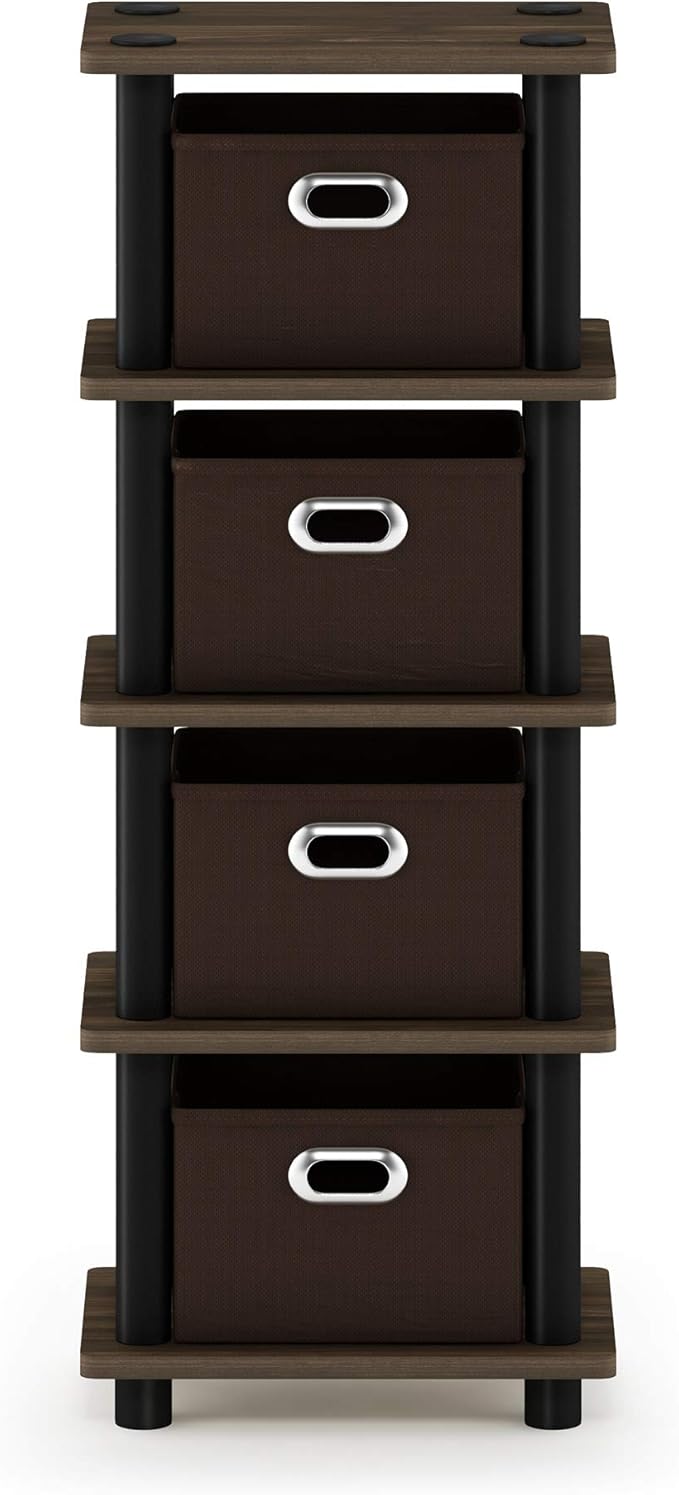 FURINNO Turn-N-Tube 4-Bins System Rack, Columbia Walnut/Black/Dark Brown