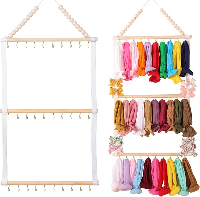 YOcity Headband Holder Organizer for Girls Baby Hair Accessories Organizer Hair Bow, Clip, Hair Tie,Headbands Storage Hanging Decor for Nursery Toddler Girls Room (White)