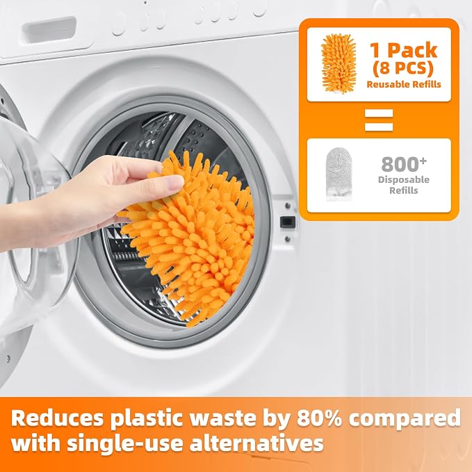 8 Pack Reusable Duster Refills Compatible with Swiffer Hand Duster, Washable Microfiber 360 Heavy Duty Dusters Refills for Dusting Cleaning(Include 1 Handle & Laundry Bag)