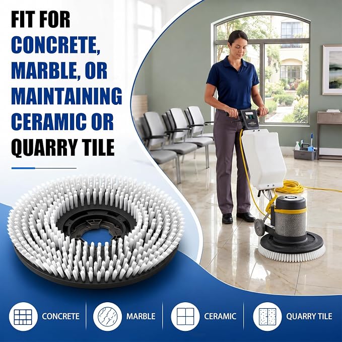 Floor Scrubbing Brush for 17 Inch Rotary Floor Machines,with Buckle | Commercial Stiff Nylon Bristle Brush Replacement for Stripping & Deep Cleaning Concrete, Tile, Marble, Garage