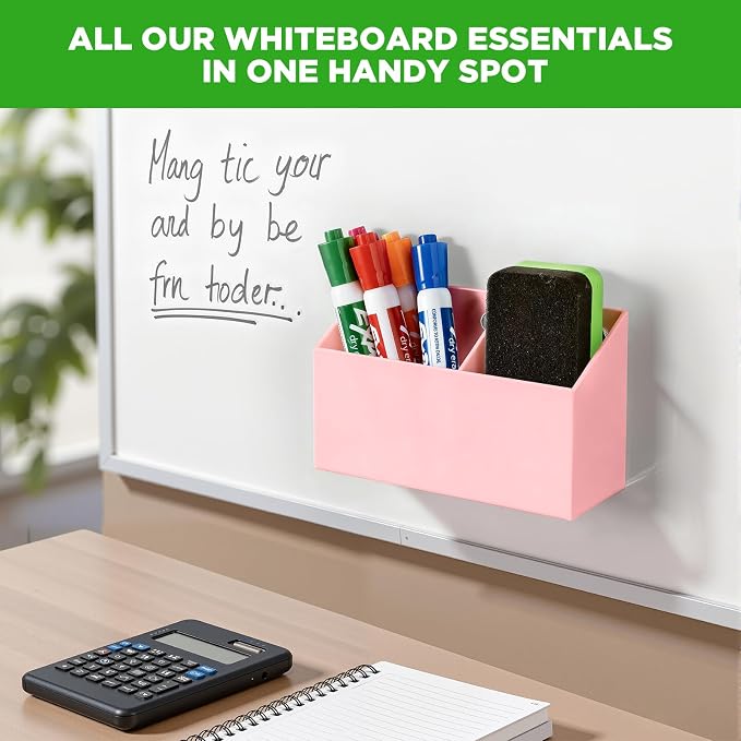 Magnetic Dry Erase Marker Holder for Whiteboard, Acrylic Magnet Pen Holder for Refrigerator Fridge, Marker Holder for Classroom Teacher, Pencil Cup,Office Accessories, Locker Organizer(Pink)