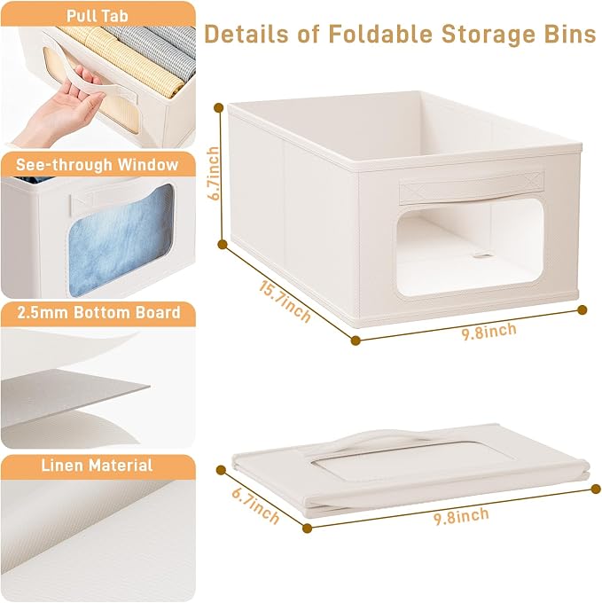 Linen Closet Organizers and Storage 8 Packs-Fabric Storage Bins with Clear Windows,Closet Baskets for Organizing Clothes, Pants, Towels
