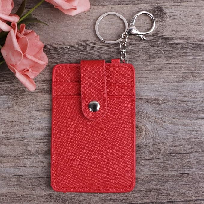 Portable PU Leather Business ID Card Credit Badge Holder Coin Purse Wallet Keychain Black