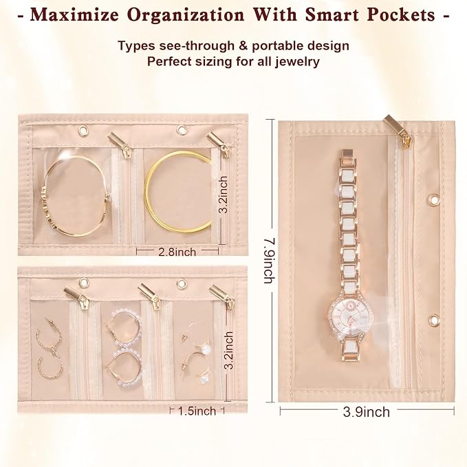 Travel Jewelry Case Organizer for Women, Jewelry Storage Book with Small Pouch, Travel Jewelry Bag Case for Traveling Necklace, Earrings, Rings, Bracelet Organizer