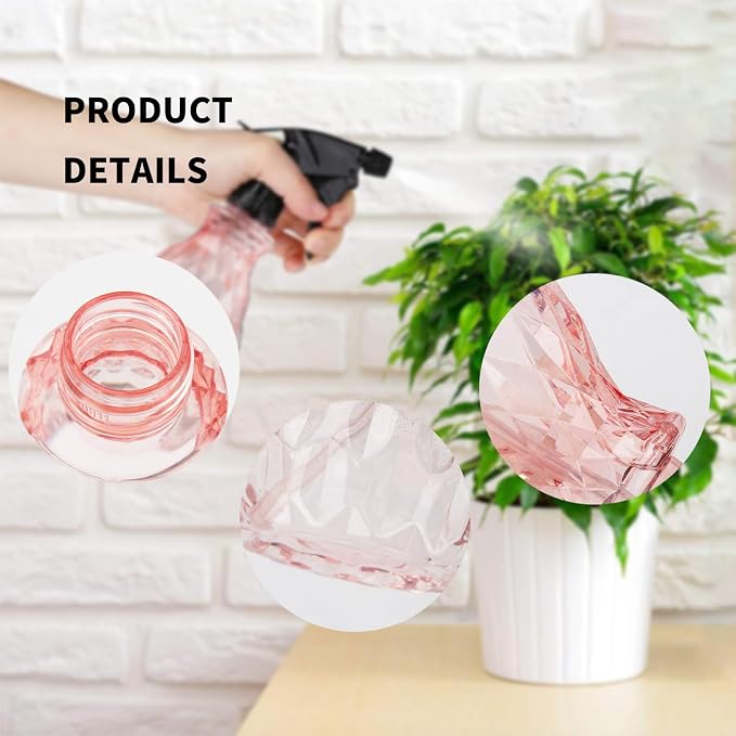 wugongshan 2 Pcs Spray Bottles, 500 ml/17 oz Empty Water Spray Bottles, Plastic Reusable Adjustable Mist Sprayer Squirt Bottles Containers Refillable for Cleaning Solutions, Gardening, Plants (Pink)