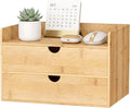 Bamboo Desk Organizer with Drawers, Desktop Storage for Office Supplies | 2 Drawers Desktop organizer, No Assembly Required, Natural Wood Wooden Desktop Drawers Box for Bills, Cosmetics, Seals, Paper