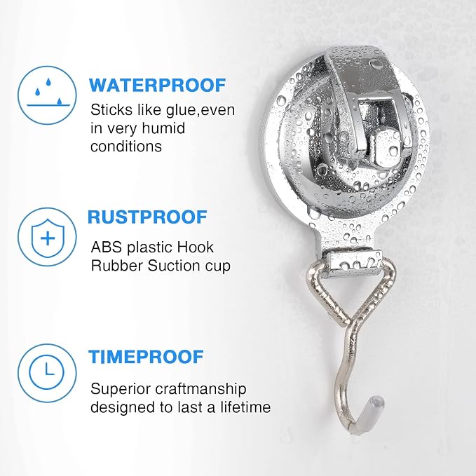 Heavy Duty Vacuum Wreath Cup Adhesive Hook，Hanging 13 lbs Robe Towel Hooks, Super Suction for Kitchen，Bathroom and Restroom (Round Silver, 2Pack)