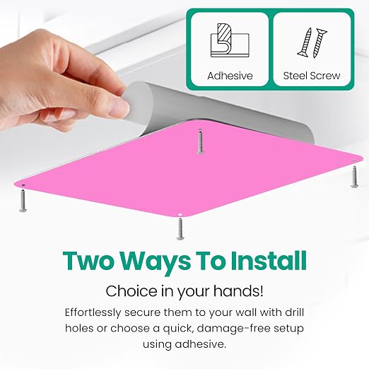 9 inches x 6.5 inches Stainless Steel Plate for Magnets, 3M Adhesive Back, Mounting Screws, Ideal for Magnetic Shelf, Spice Holders, Fridge Magnets. Mount Anywhere! (Pink, 2 Pack)