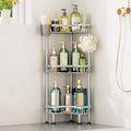 HapiRm Standing Shower Caddy Corner - 3 Tier Corner Shower Organizer with Toothbrush Holder and 12 Hooks, Large Capacity Rustproof Bathroom Shelves for Tall Bottles, Silver