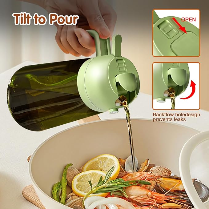 YARRAMATE 16oz/470ml Light Blocking Oil Sprayer for Cooking with Stickers, Food-Grade 2 in 1 Olive Oil Dispenser Bottle for Kitchen, Premium Dark Green Glass Oil Bottle for Air Fryer, BBQ (Green)